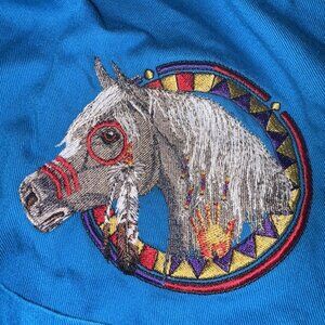 Blue Generation Horse Button Up Shirt Mens Large Embroidered Equestrian Ranch
